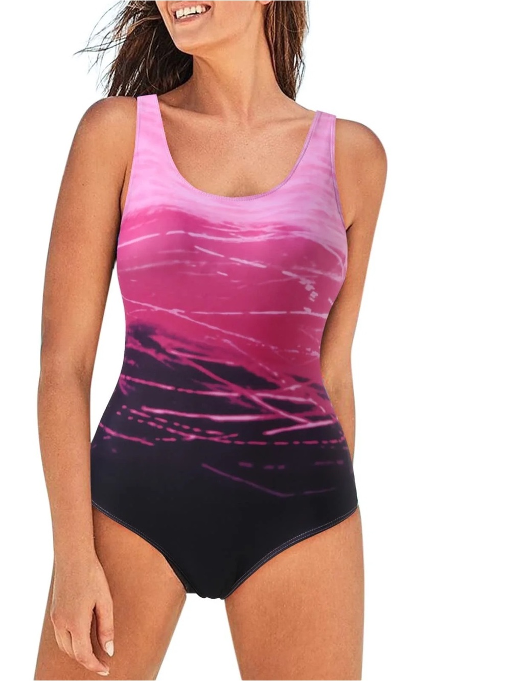 Athletic Ombré Multicolor One Piece Swimsuit Modest Coverage Medium